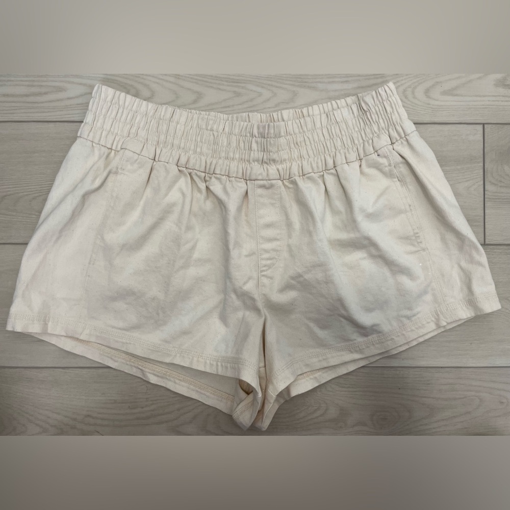 aerie High Waist Casual Drawstring Shorts in Light Beige